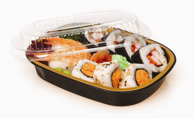 23 oz. Small Black and Gold Entrée Foil Pan w/Clear Dome Lid 100/CS