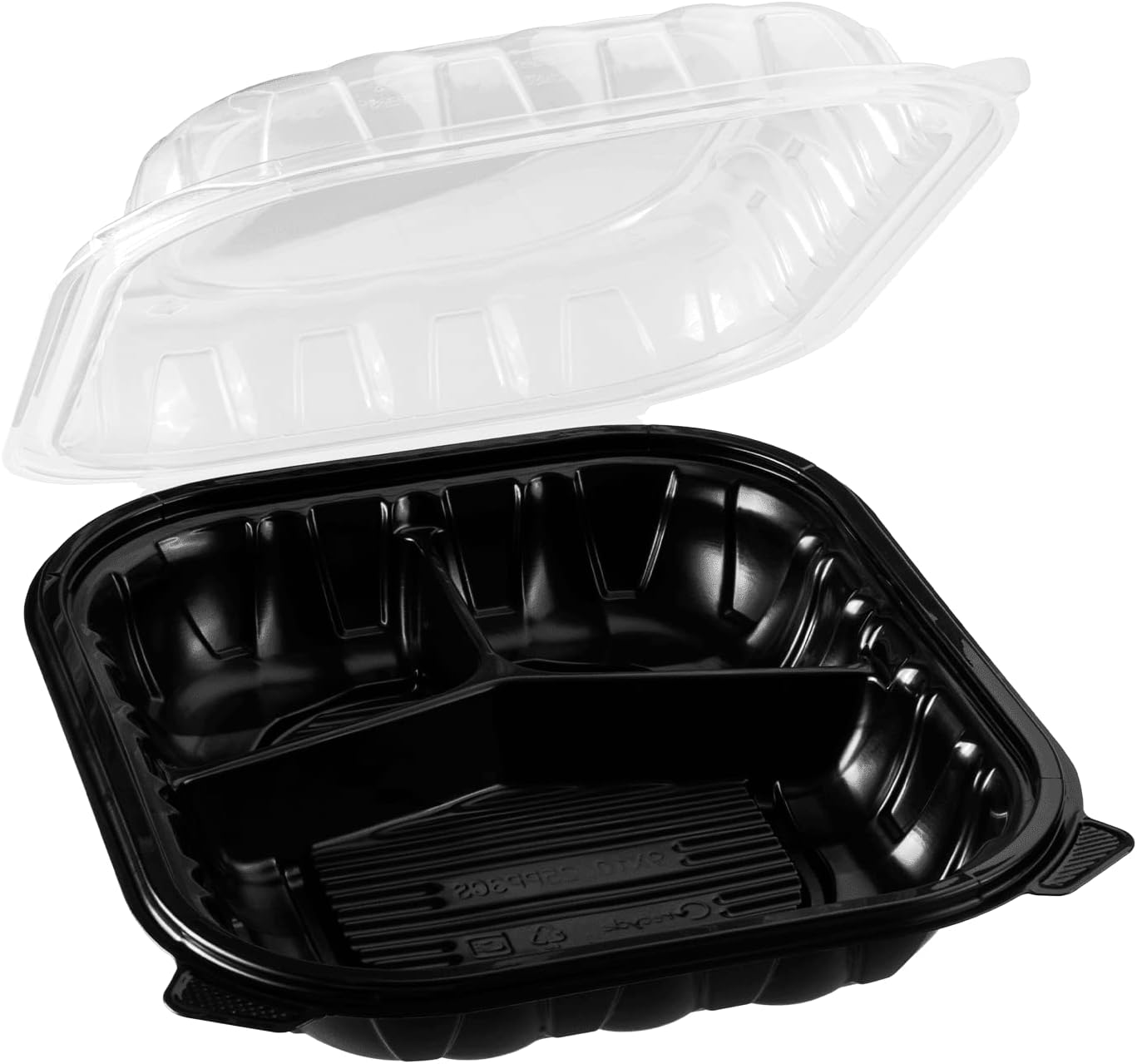 Karat 10.25"x9" (3-Compartments) Premium PP Hinged Container, Take Out Food Containers - 150/Case