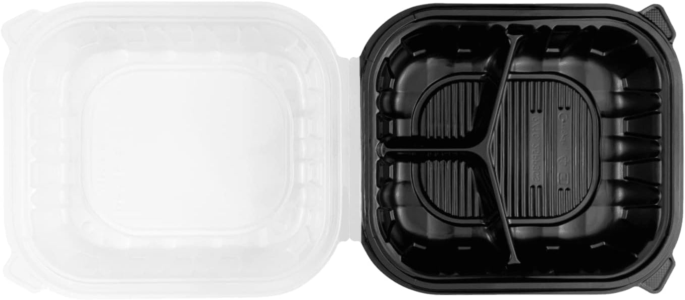 Karat 10.25"x9" (3-Compartments) Premium PP Hinged Container, Take Out Food Containers - 150/Case