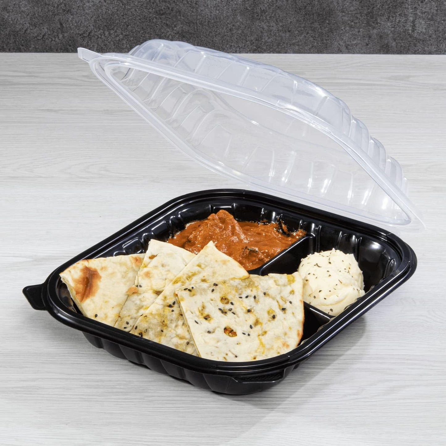 Karat 10.25"x9" (3-Compartments) Premium PP Hinged Container, Take Out Food Containers - 150/Case