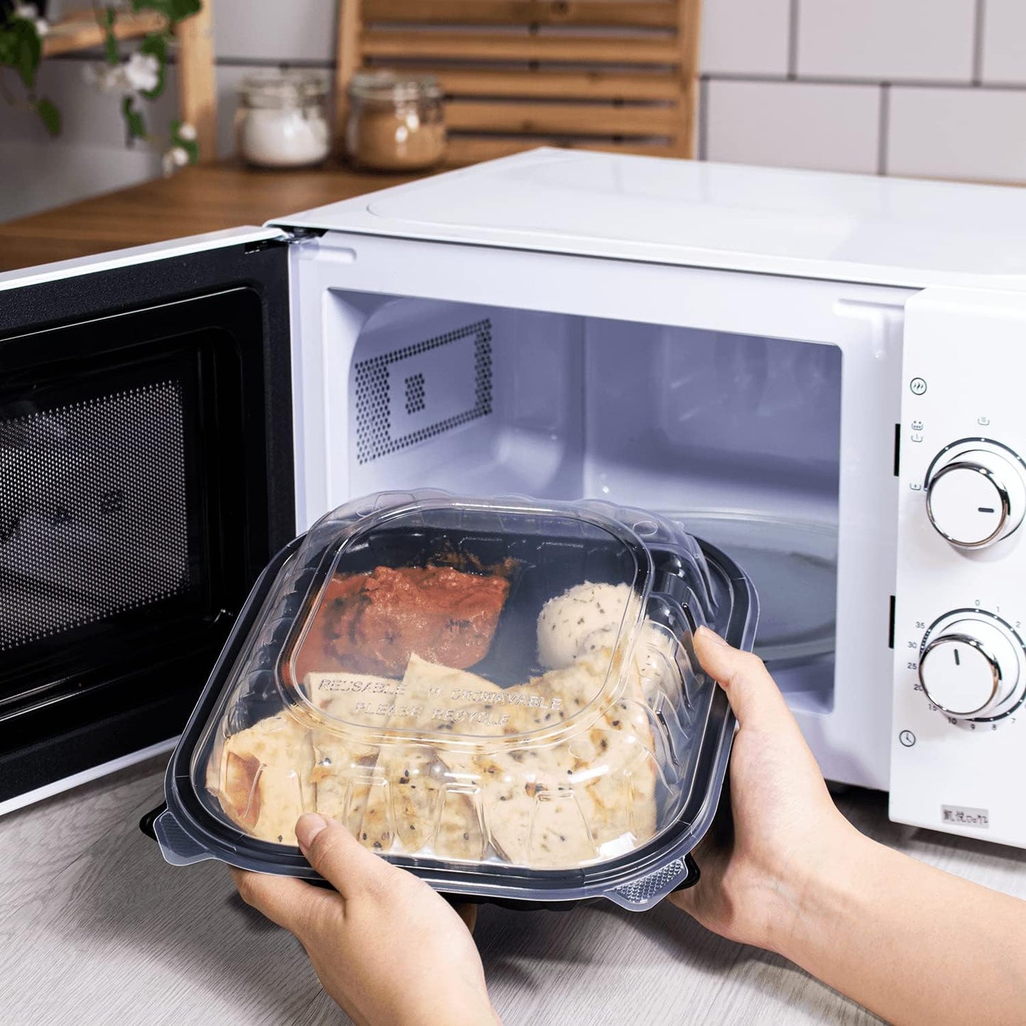 Karat 10.25"x9" (3-Compartments) Premium PP Hinged Container, Take Out Food Containers - 150/Case