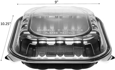 Karat 10.25"x9" (3-Compartments) Premium PP Hinged Container, Take Out Food Containers - 150/Case