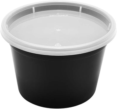 16 oz. Round Microwaveable Deli Container Combo Pack (Black) 240/Case
