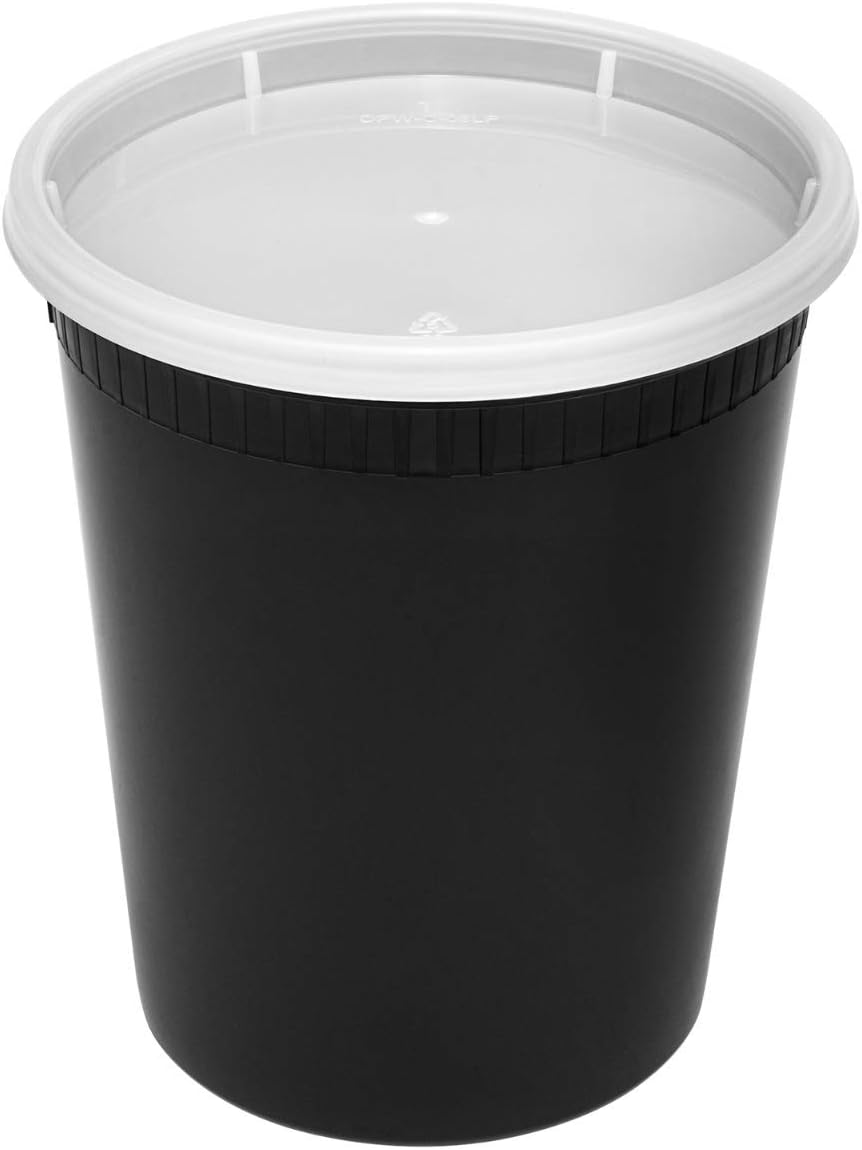 32 oz. Round Microwaveable Deli Container Combo Pack (Black) 240/Case