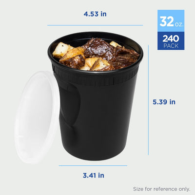 32 oz. Round Microwaveable Deli Container Combo Pack (Black) 240/Case