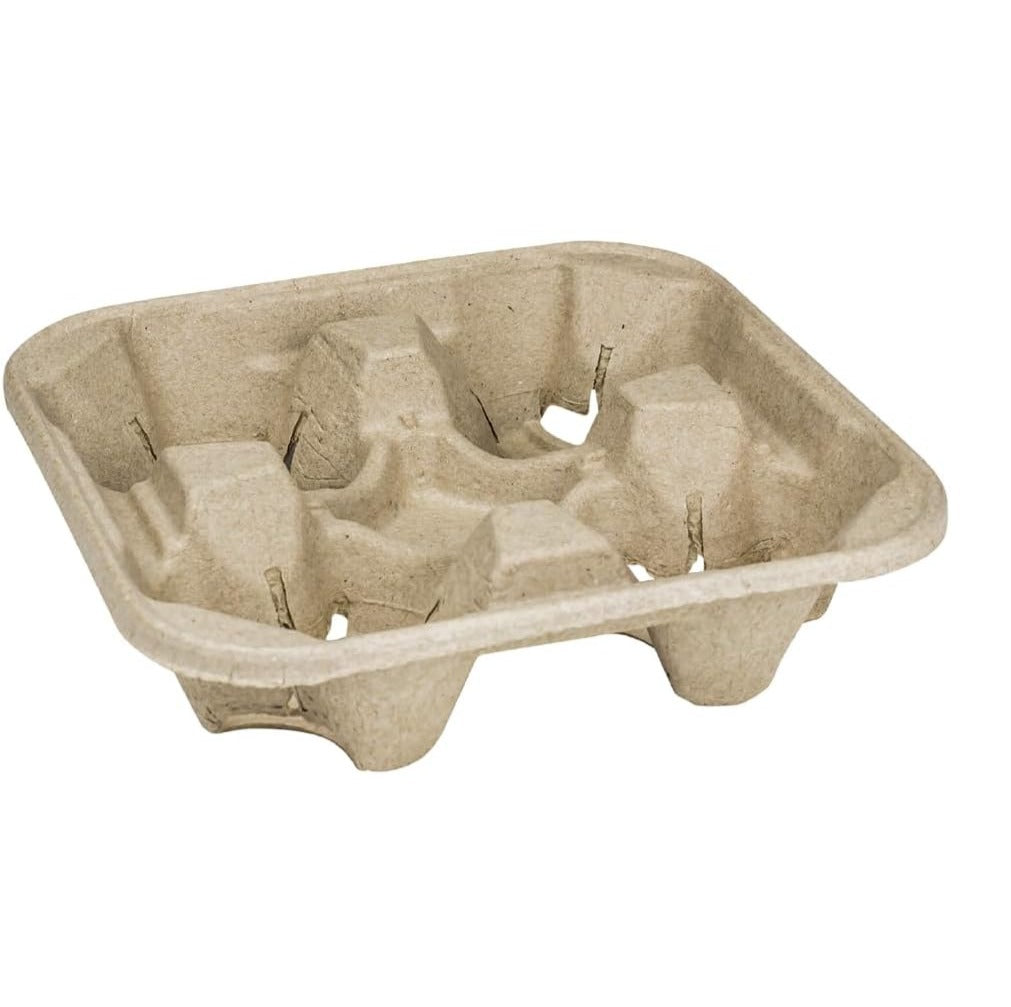 4-Cup Drink Carrier, Molded Fiber Cup Carrier Tray, 8-32 oz, 300/Case