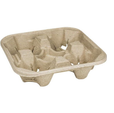 4-Cup Drink Carrier, Molded Fiber Cup Carrier Tray, 8-32 oz, 300/Case