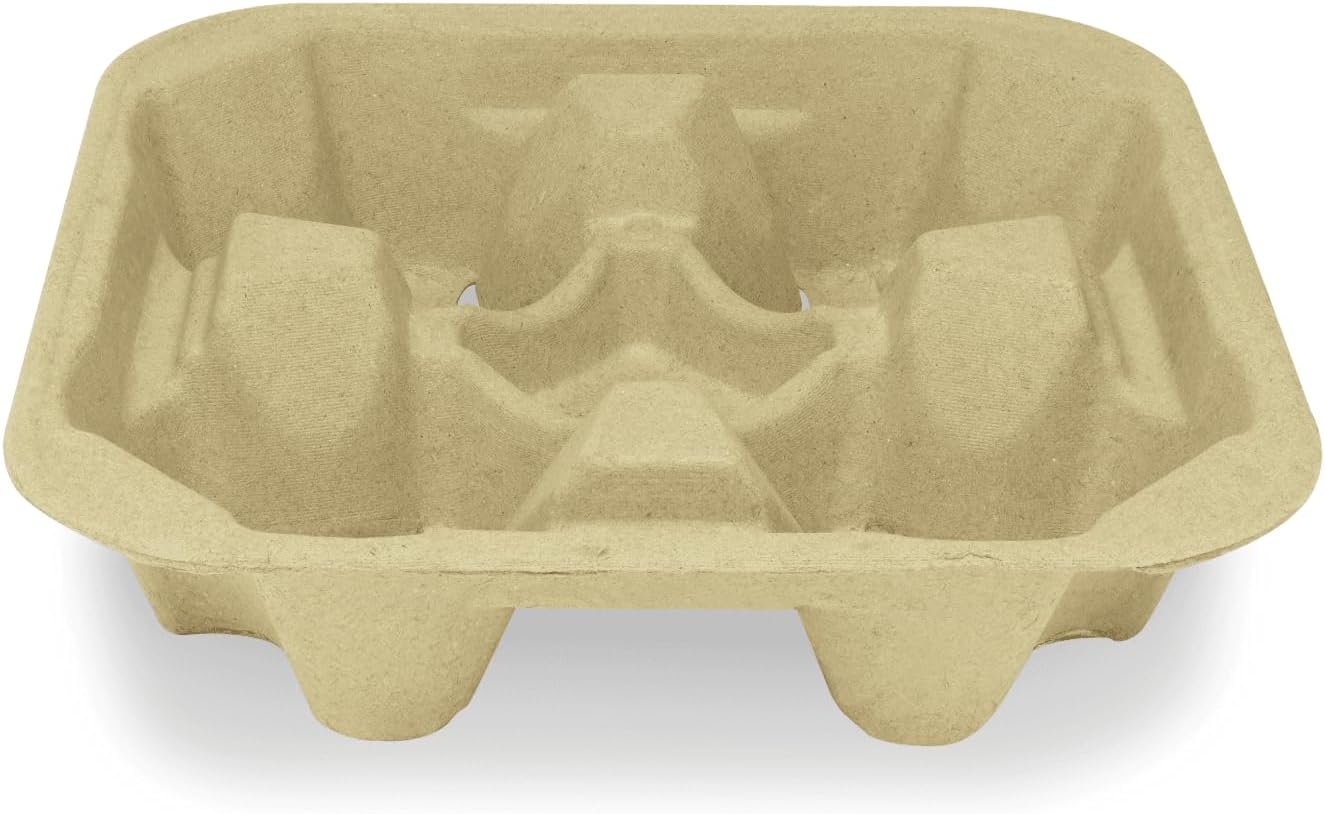 4-Cup Drink Carrier, Molded Fiber Cup Carrier Tray, 8-32 oz, 300/Case