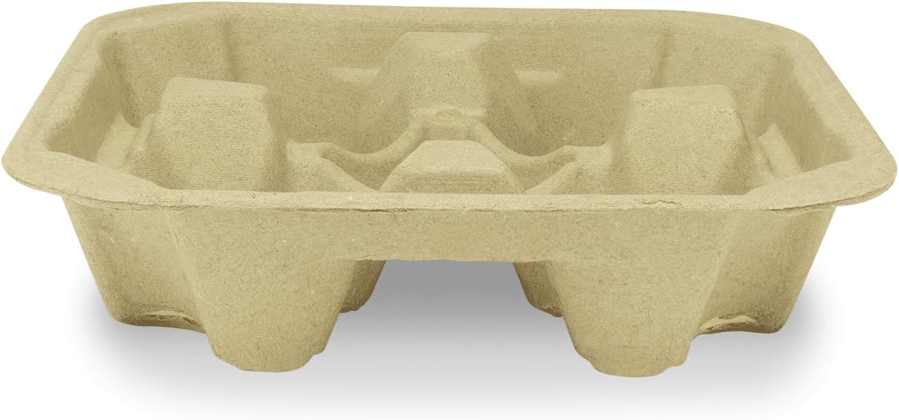 4-Cup Drink Carrier, Molded Fiber Cup Carrier Tray, 8-32 oz, 300/Case