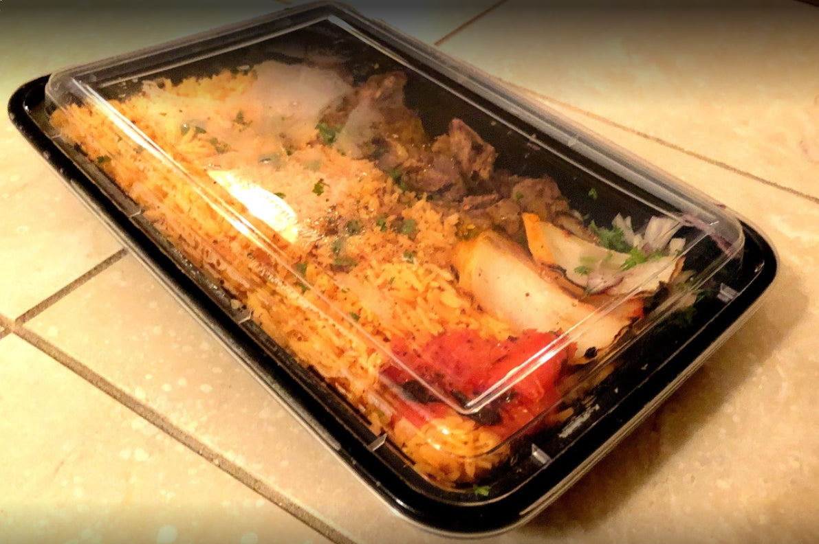 58 oz. Rectangular Black Microwaveable Container w/Lid Combo 150/CS