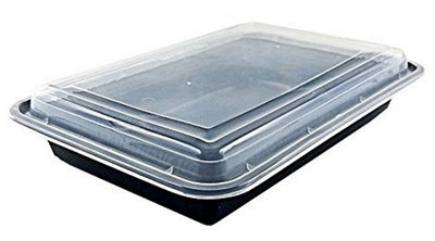 58 oz. Rectangular Black Microwaveable Container w/Lid Combo 150/CS