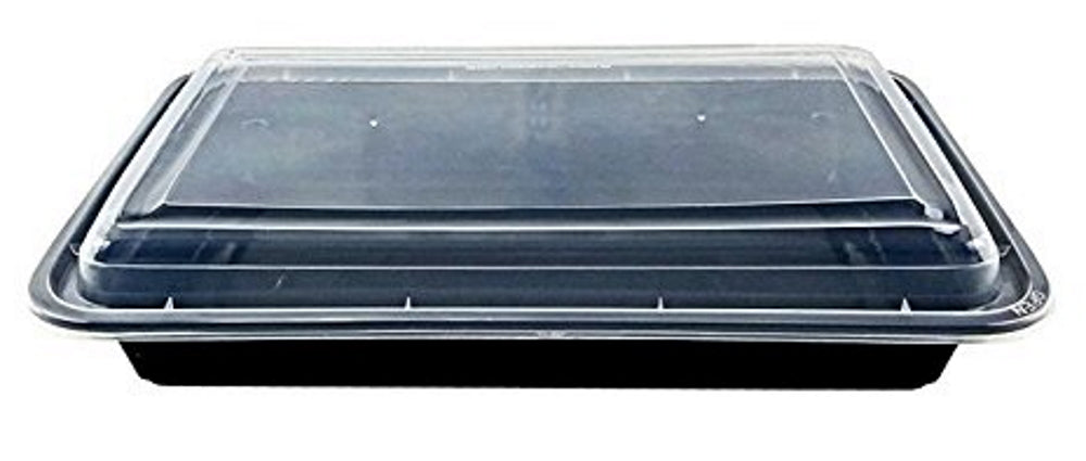 58 oz. Rectangular Black Microwaveable Container w/Lid Combo 150/CS