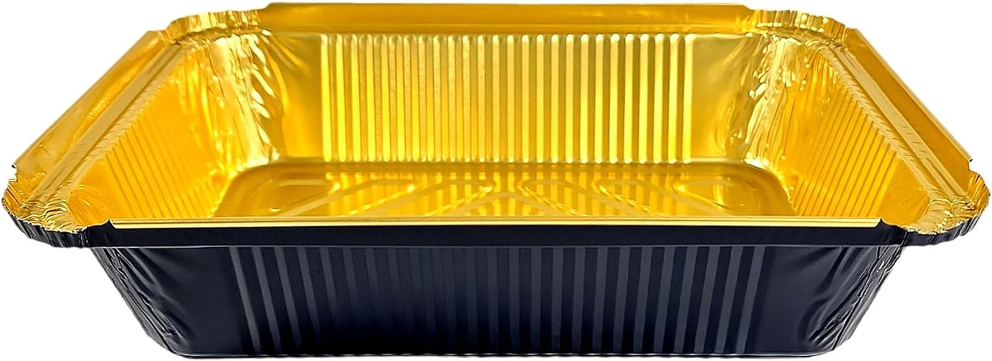 2 1/4 lb. Oblong Black & Gold Aluminum Foil Pans Take Out Heavy Duty Containers 500/CS