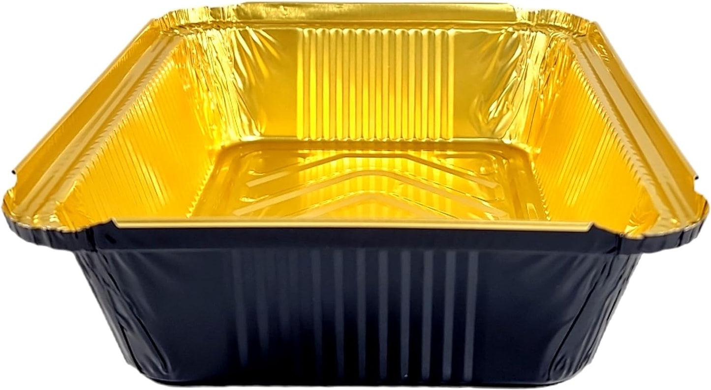 2 1/4 lb. Oblong Black & Gold Aluminum Foil Pans Take Out Heavy Duty Containers 500/CS