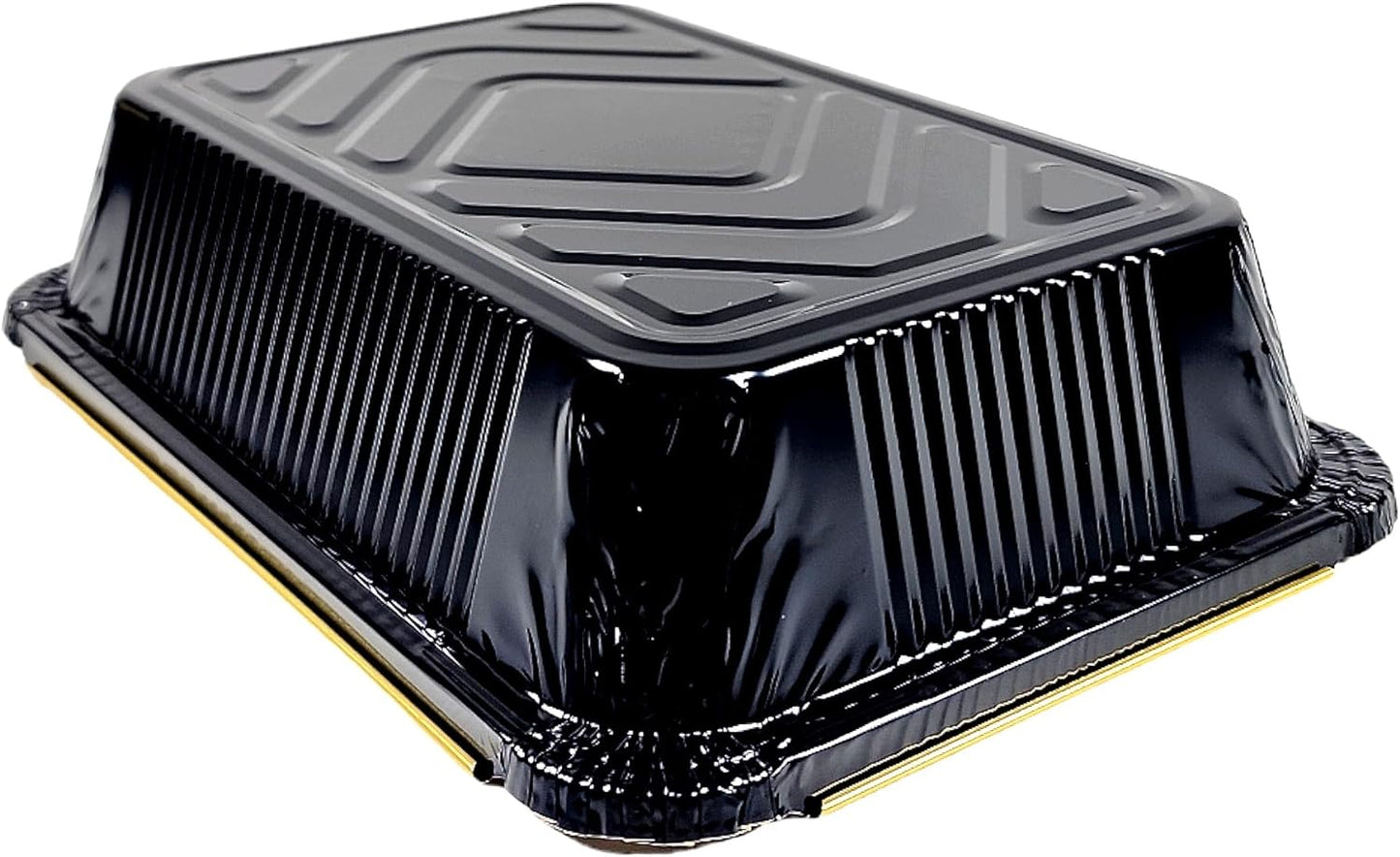 2 1/4 lb. Oblong Black & Gold Aluminum Foil Pans Take Out Heavy Duty Containers 500/CS