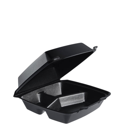 Dart 8x8 BLACK Medium Foam Hinged Container 3-Compartment 200/CS