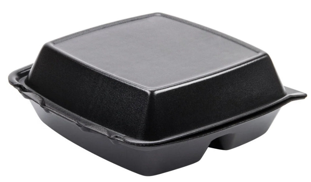 Dart 9x9 Large BLACK Foam Hinged Container 3-Compartment 200/CS