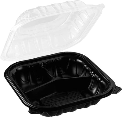 Karat 8"x8" (3-Compartments) Premium PP Hinged Container, Take Out Food Containers - 150/Case
