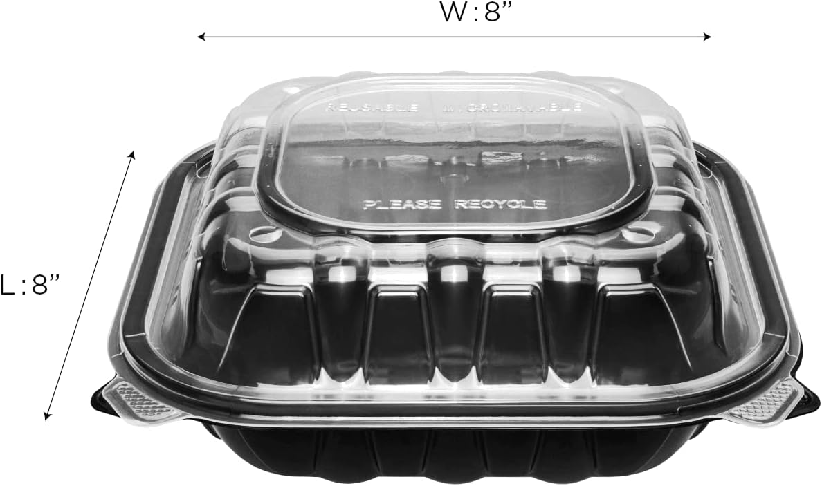 Karat 8"x8" (3-Compartments) Premium PP Hinged Container, Take Out Food Containers - 150/Case