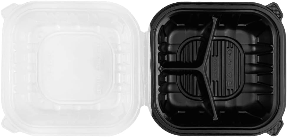 Karat 8"x8" (3-Compartments) Premium PP Hinged Container, Take Out Food Containers - 150/Case