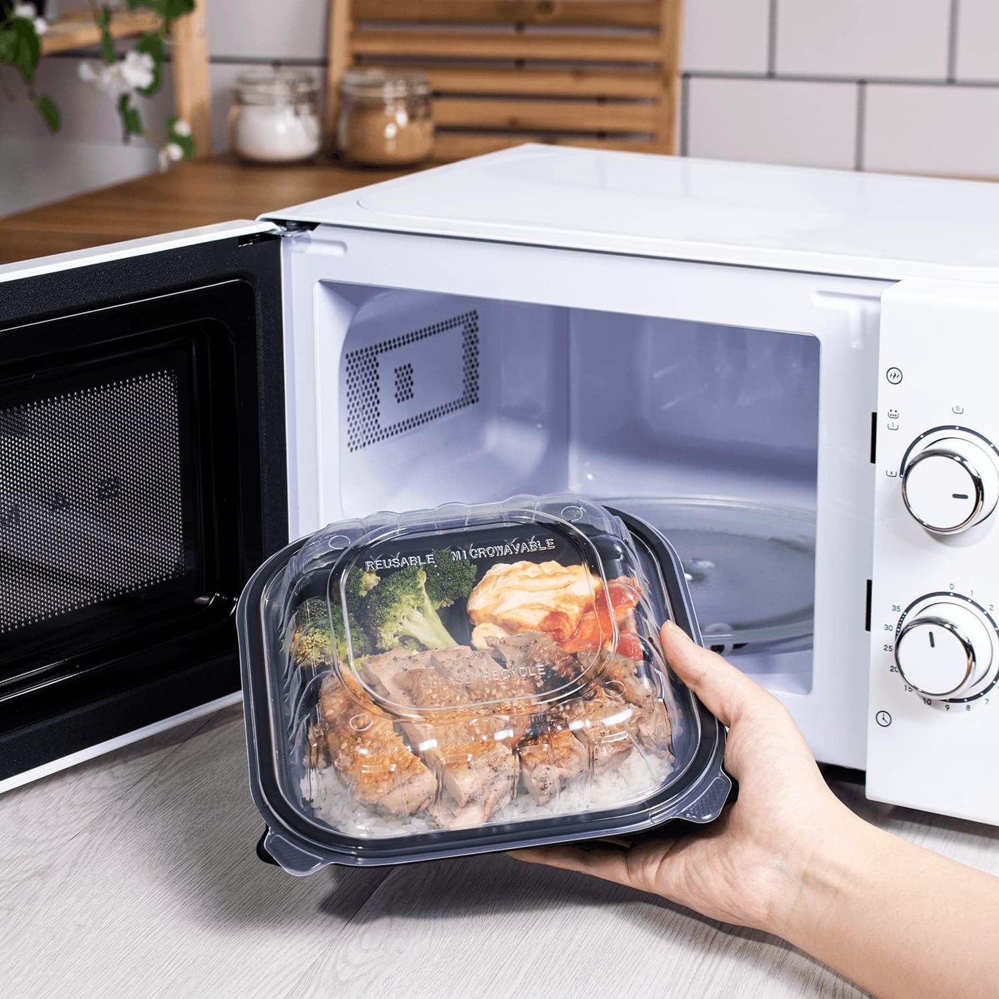 Karat 8"x8" (3-Compartments) Premium PP Hinged Container, Take Out Food Containers - 150/Case