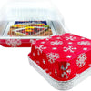 Square Red Holiday Christmas Cake Aluminum Foil Pan w/Clear Dome Lid Disposable Baking Tins (Pack of 100 Sets)