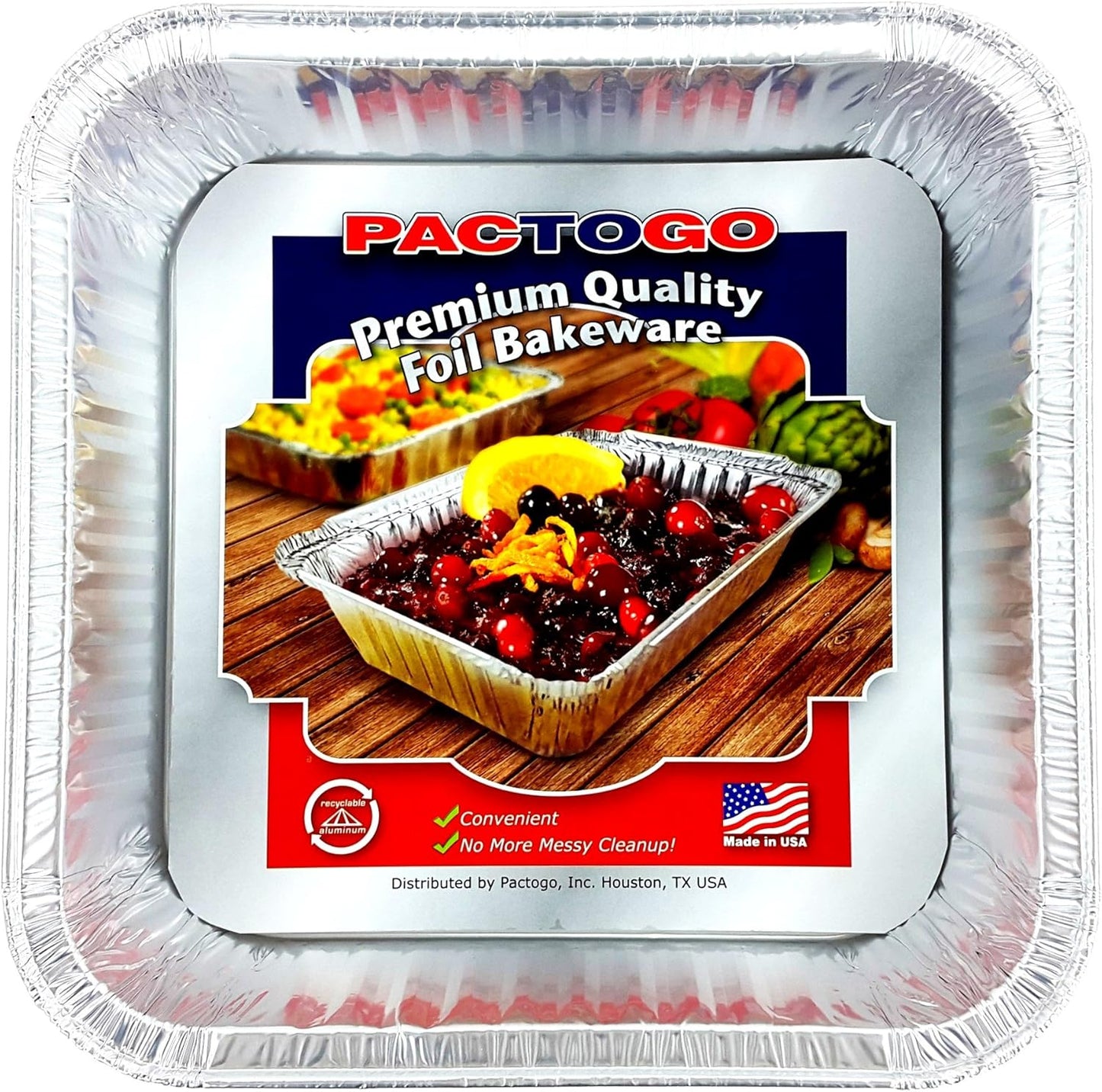 Square Red Holiday Christmas Cake Aluminum Foil Pan w/Clear Dome Lid Disposable Baking Tins (Pack of 100 Sets)