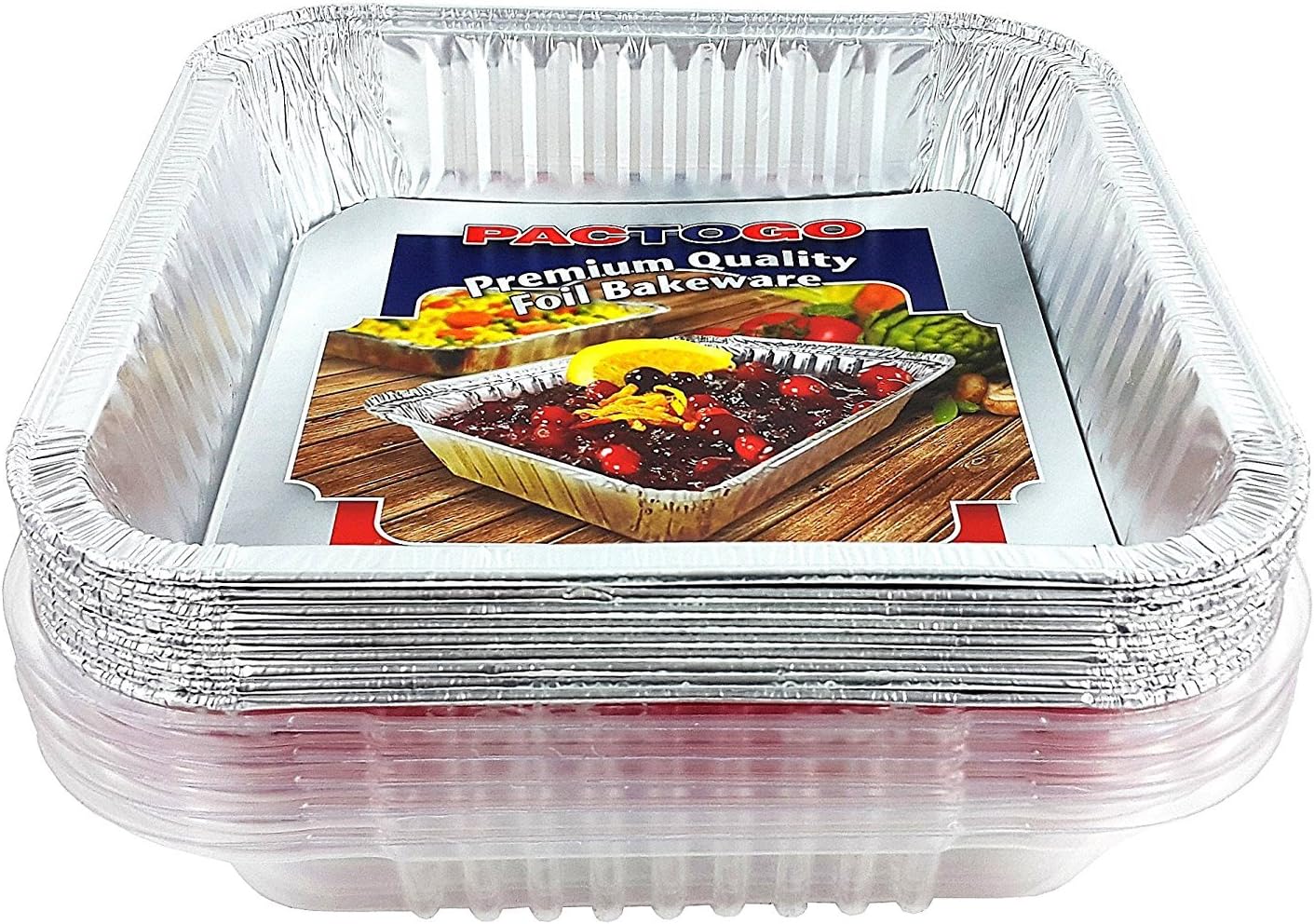Square Red Holiday Christmas Cake Aluminum Foil Pan w/Clear Dome Lid Disposable Baking Tins (Pack of 100 Sets)