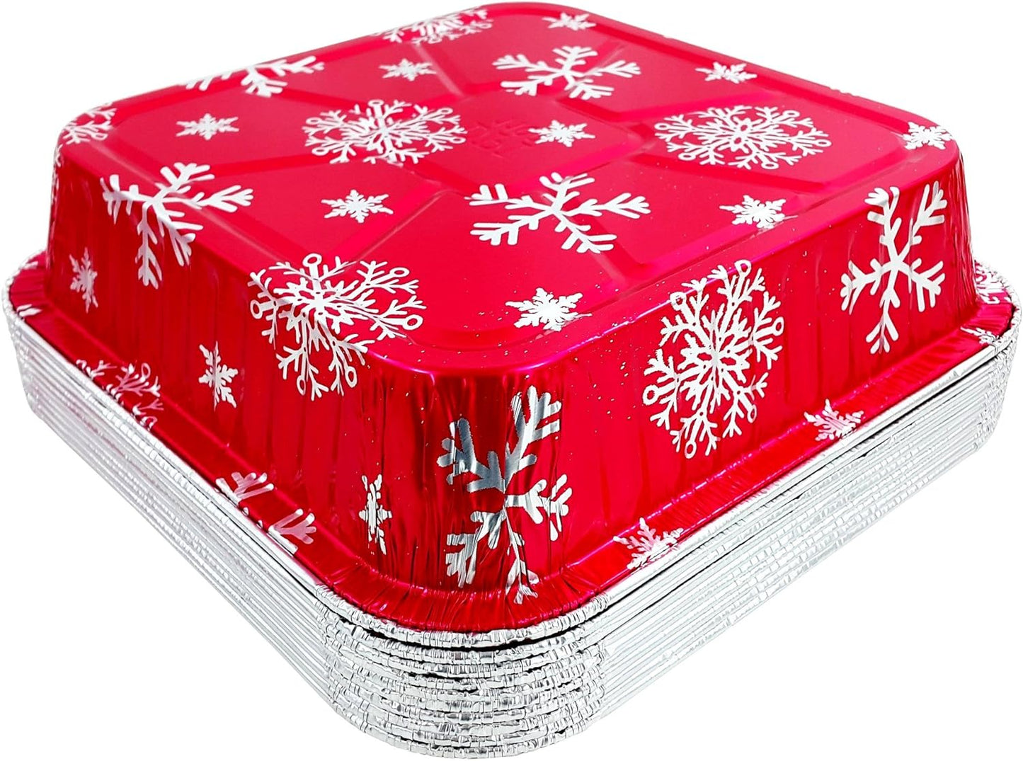 Square Red Holiday Christmas Cake Aluminum Foil Pan w/Clear Dome Lid Disposable Baking Tins (Pack of 100 Sets)