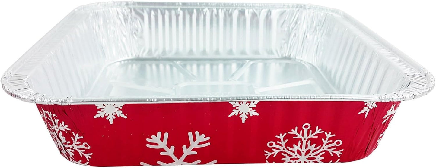 Square Red Holiday Christmas Cake Aluminum Foil Pan w/Clear Dome Lid Disposable Baking Tins (Pack of 100 Sets)