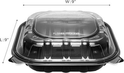 Karat 9"x9" Premium PP Hinged Container, Take Out Food Containers - 150/Case