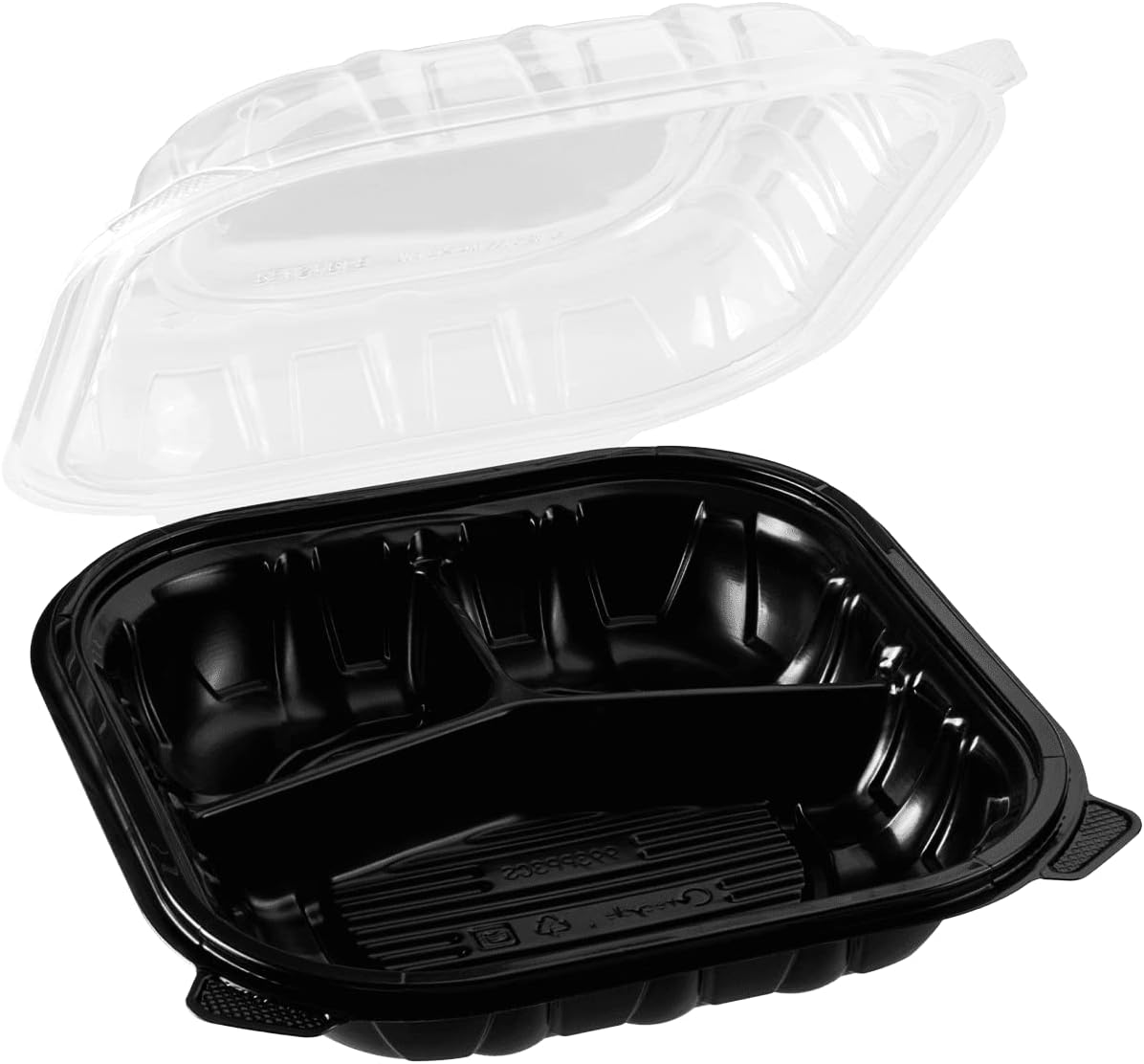Karat 9"x9" (3-Compartments) Premium PP Hinged Container, Take Out Food Containers - 150/Case