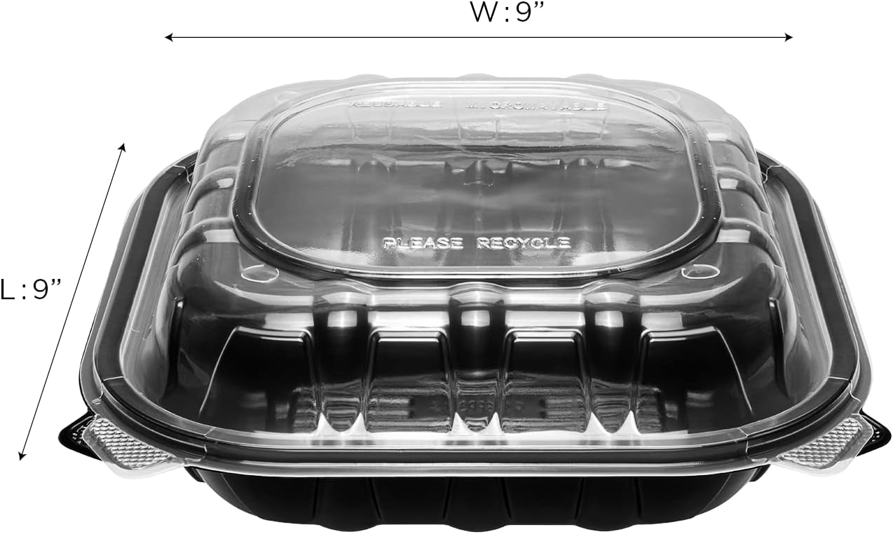 Karat 9"x9" (3-Compartments) Premium PP Hinged Container, Take Out Food Containers - 150/Case