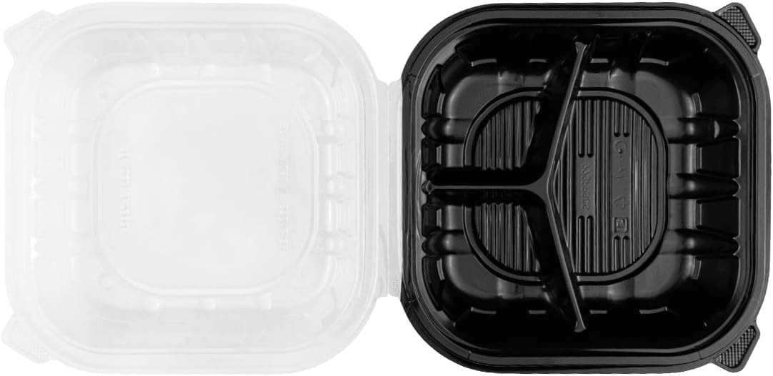 Karat 9"x9" (3-Compartments) Premium PP Hinged Container, Take Out Food Containers - 150/Case