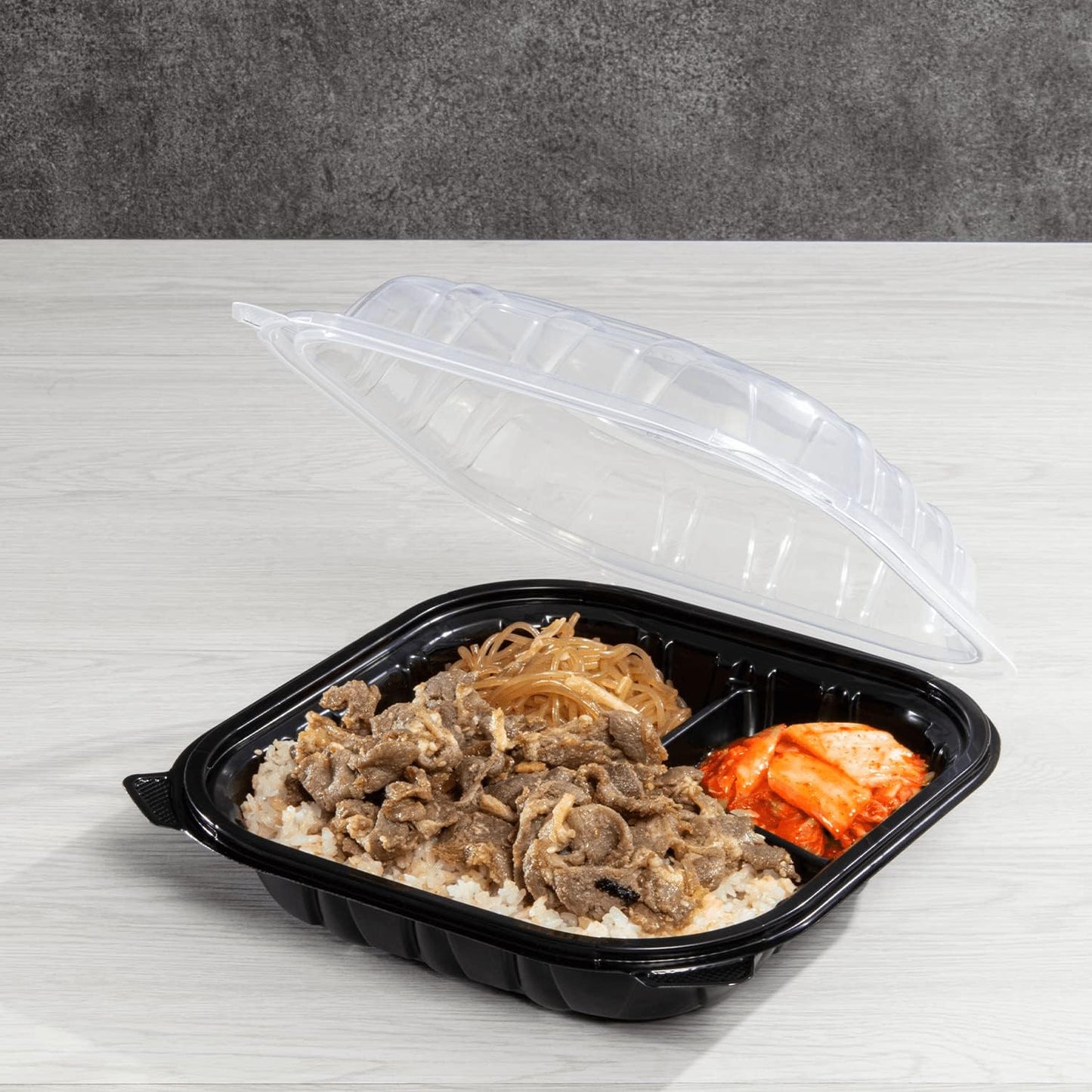 Karat 9"x9" (3-Compartments) Premium PP Hinged Container, Take Out Food Containers - 150/Case