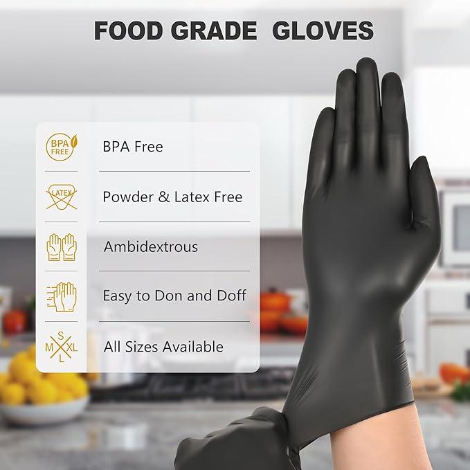 Powder-Free BLACK Nitril Gloves (Large) 10x100/CASE
