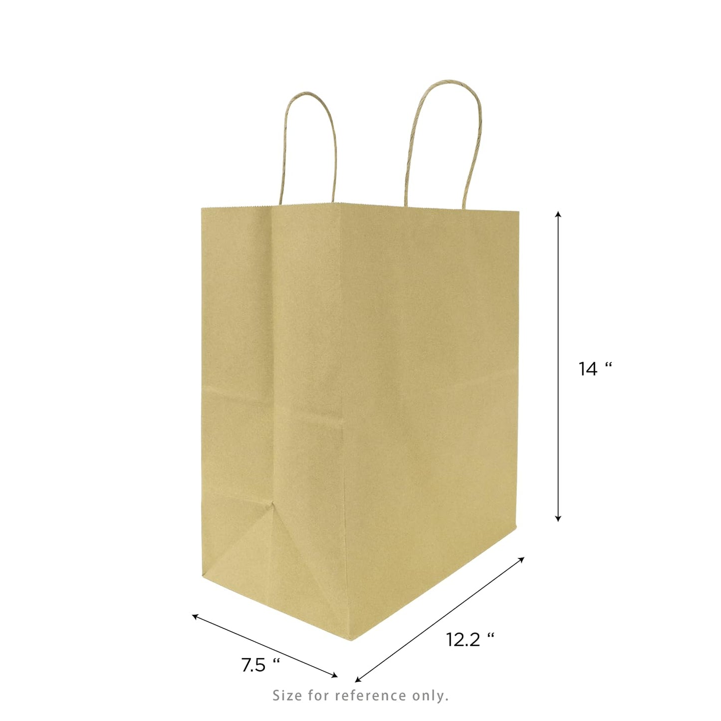 MEDIUM 12.2"x14"x7.5" Natural Brown Paper Shopping Bag with Handles - 250/CS