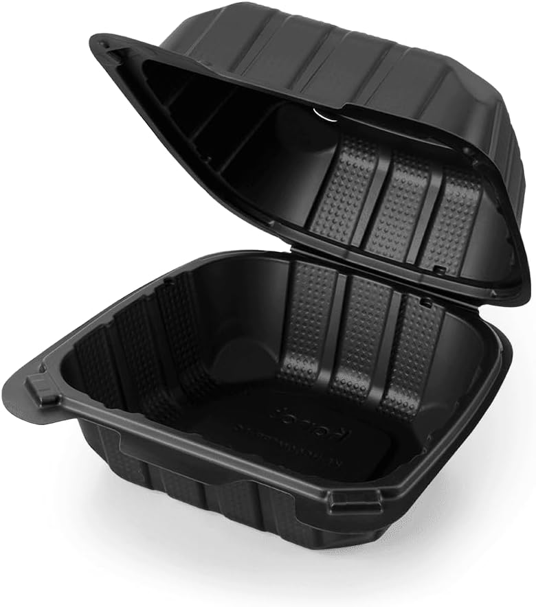 KARAT 6x6x3 Black Mineral Filled Clamshell Hinged Container 400/CS