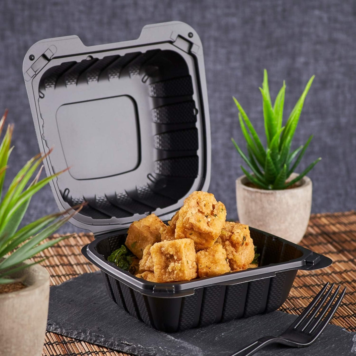 KARAT 6x6x3 Black Mineral Filled Clamshell Hinged Container 400/CS