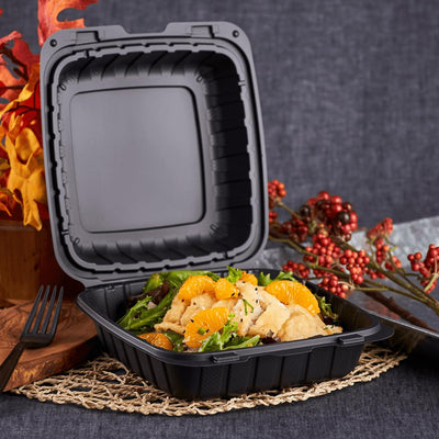 KARAT 8x8x3 Medium Black Mineral Filled Clamshell Hinged Container 200/CS