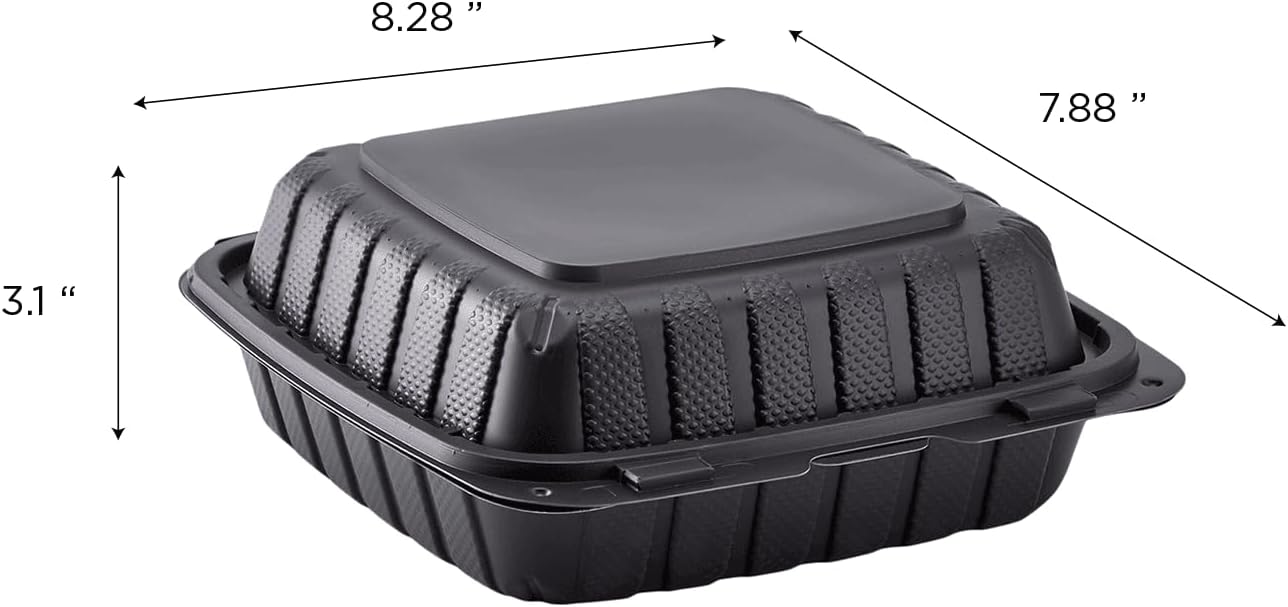 KARAT 8x8x3 Medium Black Mineral Filled Clamshell Hinged Container 200/CS