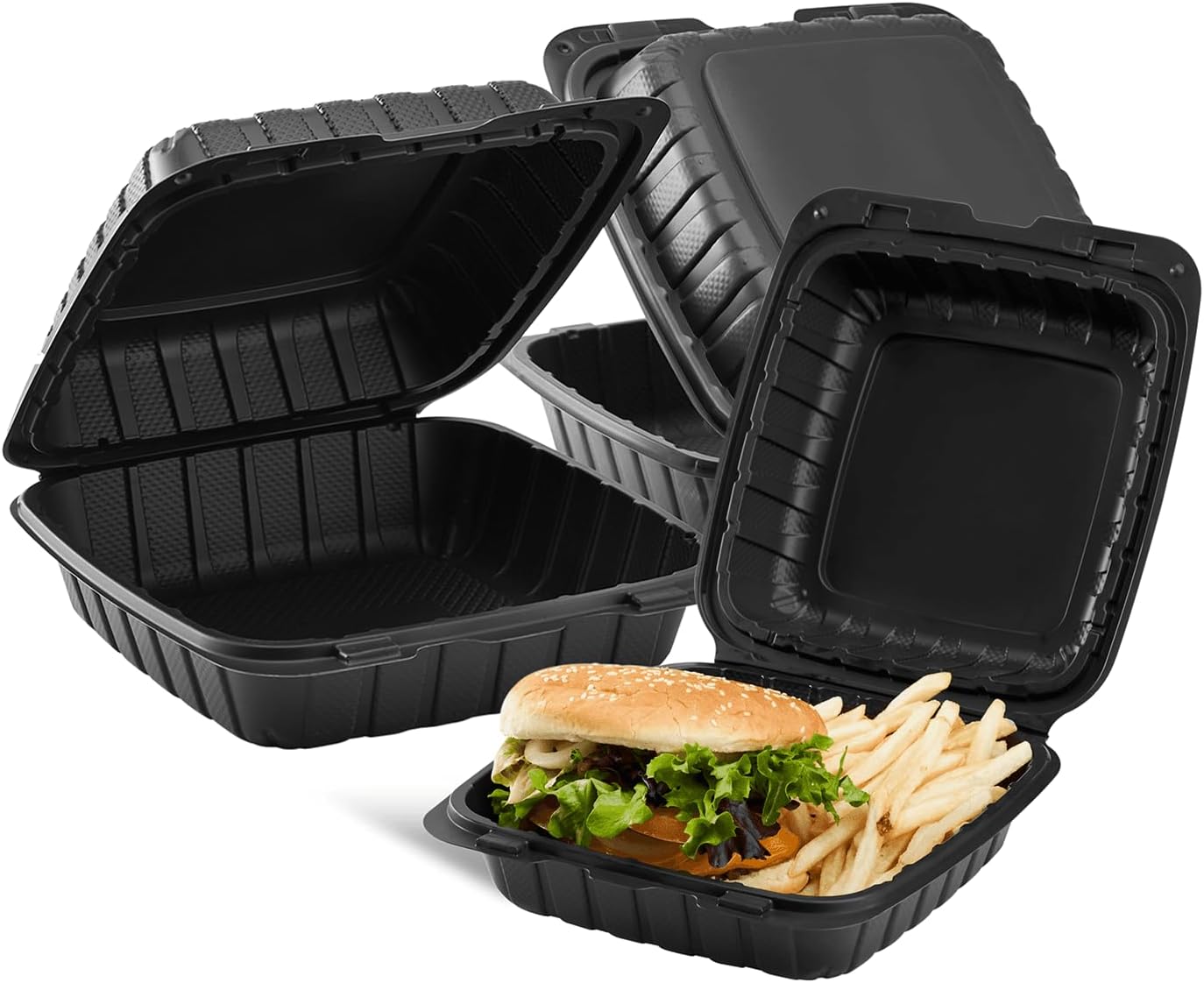 KARAT 8x8x3 Medium Black Mineral Filled Clamshell Hinged Container 200/CS