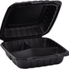 KARAT 8x8x3 Medium Black Mineral Filled Clamshell Hinged Container 3-Compartment 200/CS