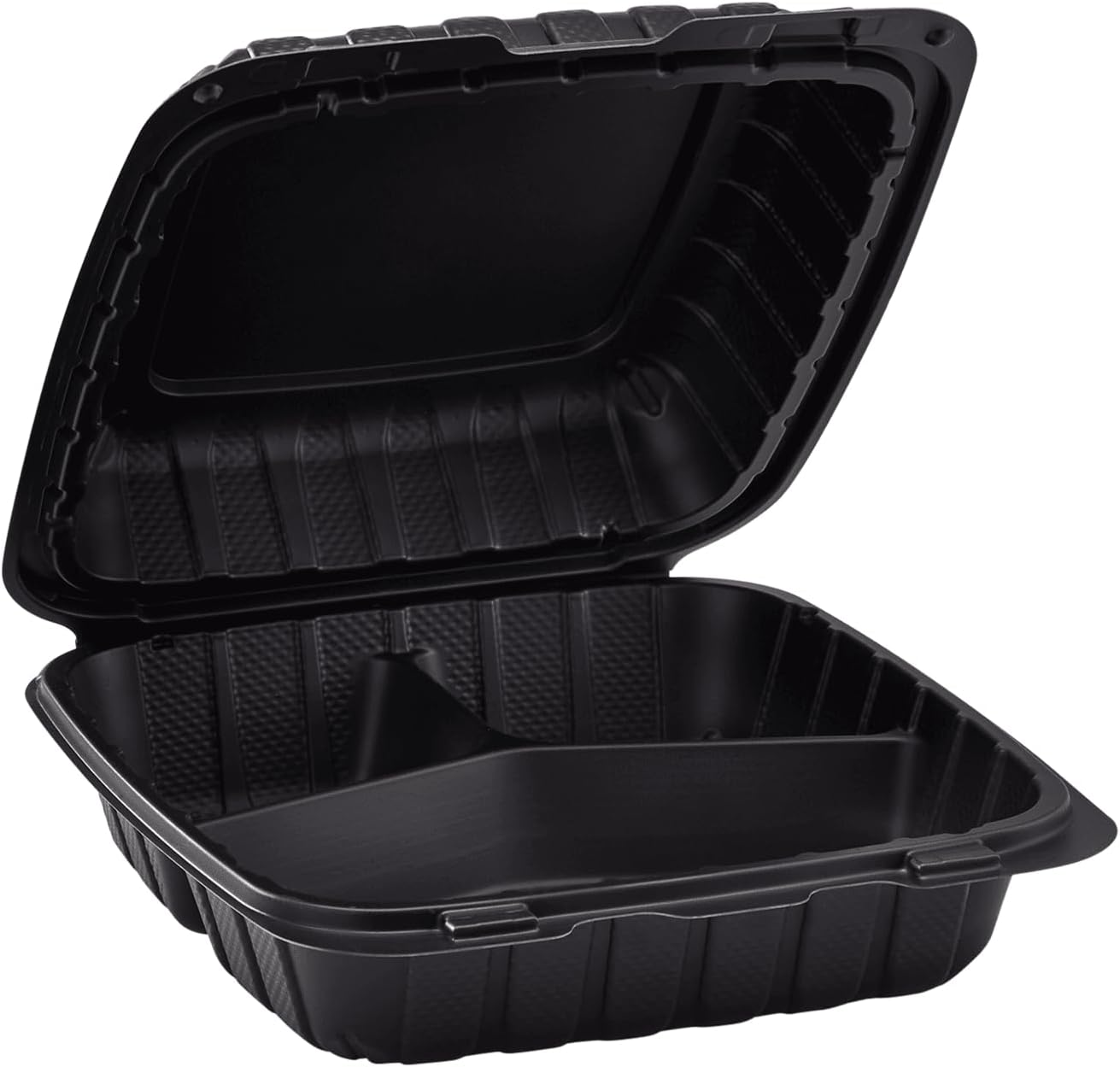 KARAT 8x8x3 Medium Black Mineral Filled Clamshell Hinged Container 3-Compartment 200/CS