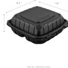 KARAT 8x8x3 Medium Black Mineral Filled Clamshell Hinged Container 3-Compartment 200/CS