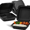 KARAT 8x8x3 Medium Black Mineral Filled Clamshell Hinged Container 3-Compartment 200/CS