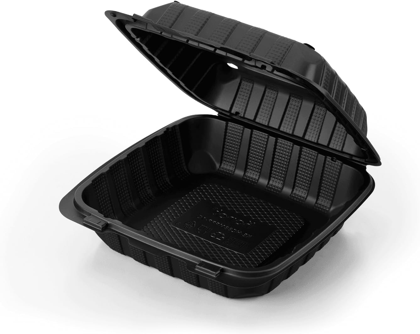 KARAT 8x8x3 Medium Black Mineral Filled Clamshell Hinged Container 3-Compartment 200/CS
