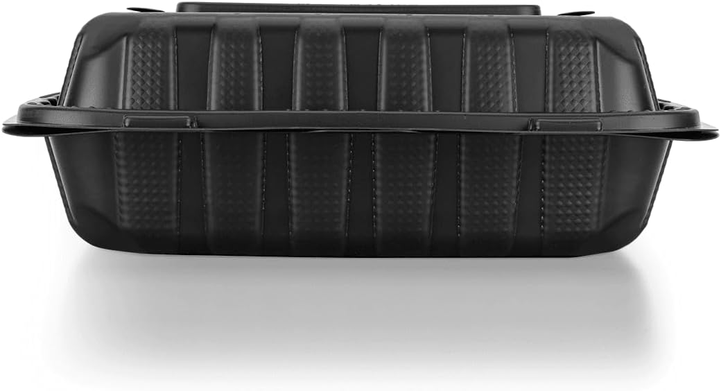 KARAT 8x8x3 Medium Black Mineral Filled Clamshell Hinged Container 3-Compartment 200/CS