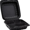 KARAT 8x8x3 Medium Black Mineral Filled Clamshell Hinged Container 3-Compartment 200/CS