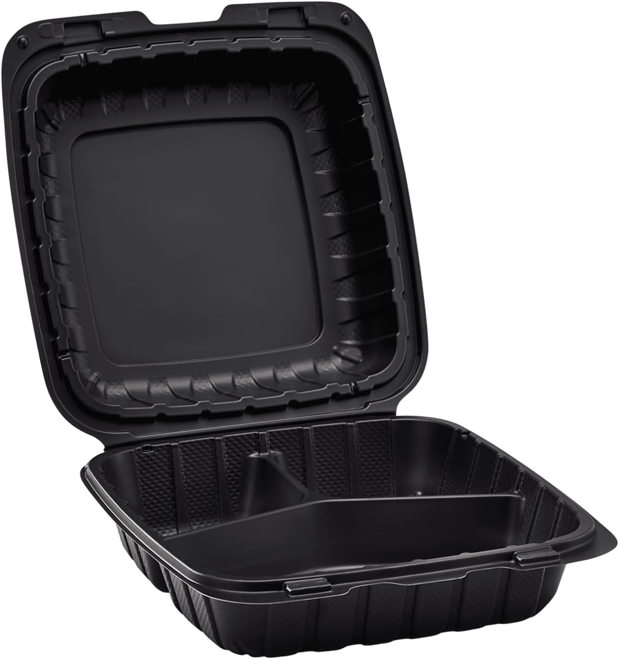 KARAT 8x8x3 Medium Black Mineral Filled Clamshell Hinged Container 3-Compartment 200/CS